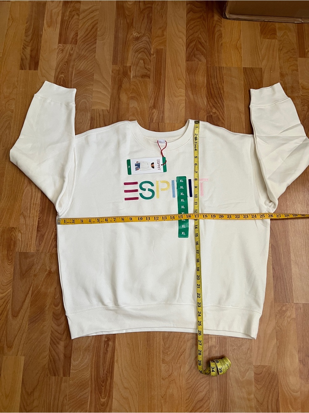 Esprit Cream Crew Neck Sweatshirt w Multicolor Embroidered Logo sz S M L XL XXL - Picture 13 of 15